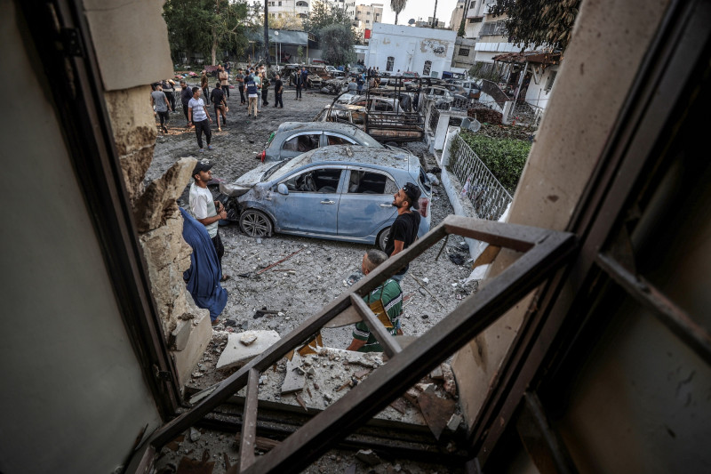 المستشفى الأهلي المعمداني في مدينة غزة بعد قصفه يوم 18 أكتوبر 2023