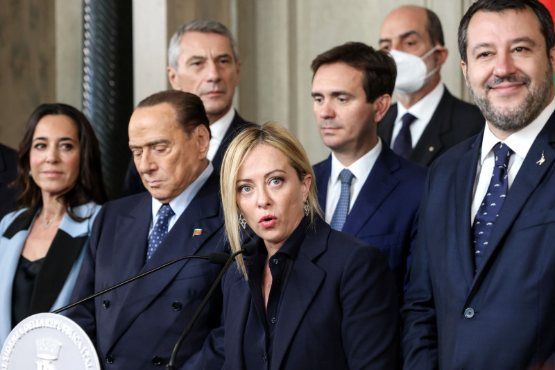 جورجا ميلوني، زعيمة حزب إخوان إيطاليا في قصر كويرينال في روما، إيطاليا.