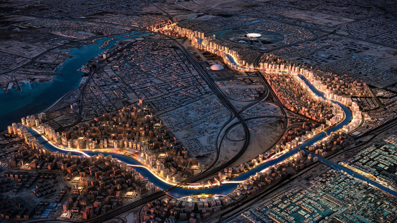 صورة لمخطط مشروع "مرافي" الذي تطوره شركة "روشن" شمال محافظة جدة حول قناة مائية اصطناعية بطول 11 كيلومتراً